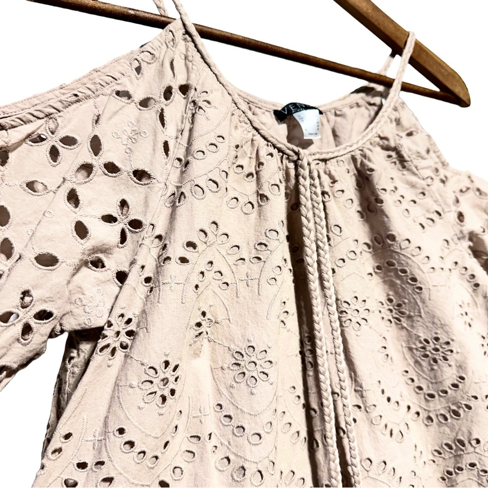 Eyelet Babydoll Mini Dress Cottagecore Fairycore Prairie Boho Broderie Anglaise - Picture 4 of 8